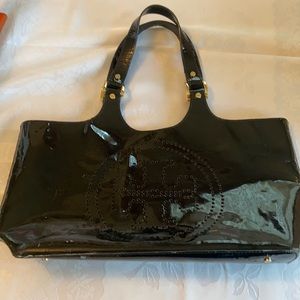 Tory Burch “Bombe” Black patent leather tote.